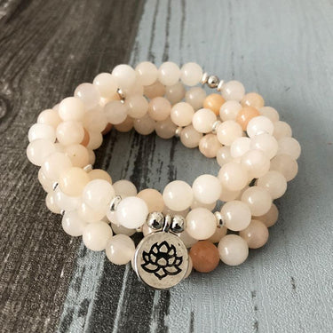 Light Pink Aventurine Mala 108 Beads Bracelet - Lotus / Om / Buddha-Your Soul Place